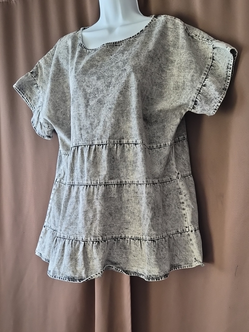 Women’s Acid-Wash Gray Short Sleeve Peplum Top XL Sku 0013